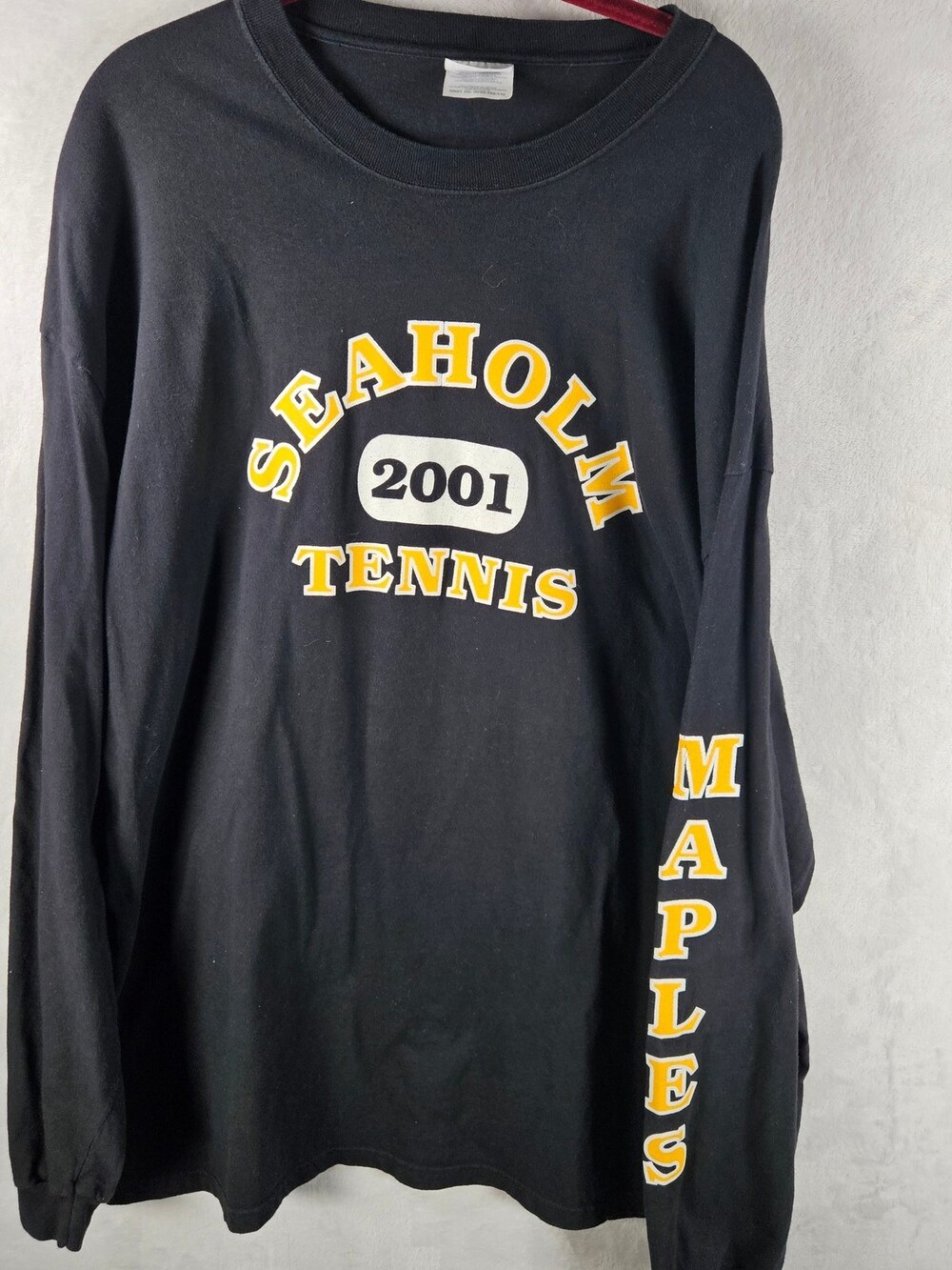 Hanes Beefy-T Long Sleeve T-Shirt Seaholm Tennis 2001 Maples Black Size XXL Y2K